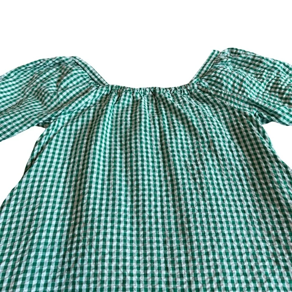 Free People Cass Midi Dress Green White Gingham Boho Stretch Gauze Size Small